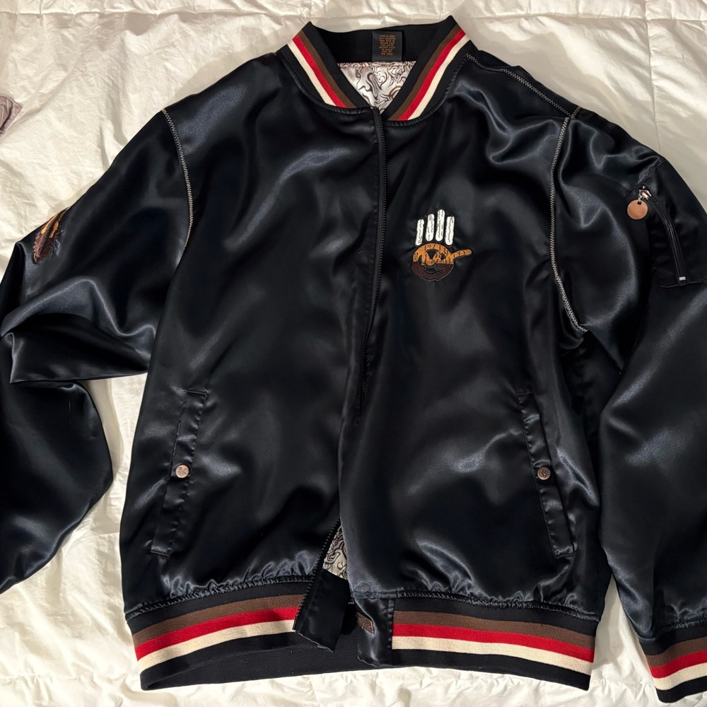 Black Bomber Jacket with Red Accents